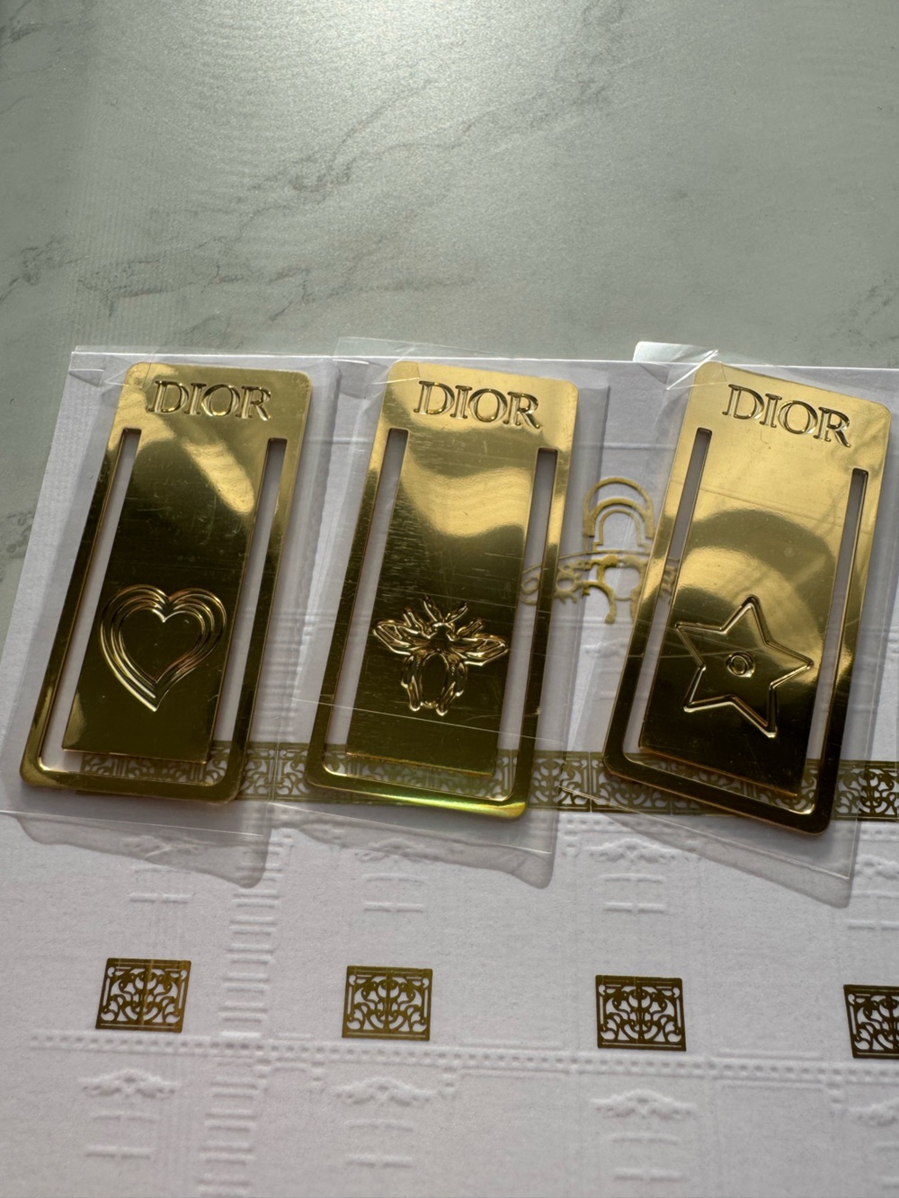 NWT Dior Gold Metal Bookmark Set